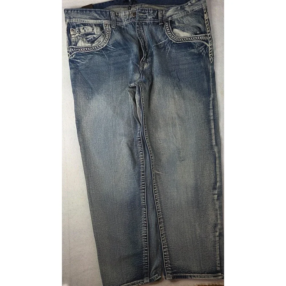 GS115 Bleeker Slim Fit Jeans Men's Size 46 Light Wash Distressed Denim